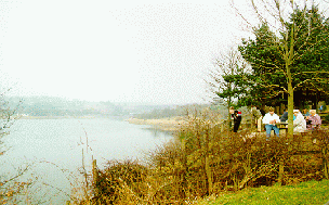 [view from public entrance past the cafe over the reservoir]